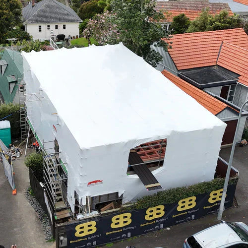 SK Scaffold scaffolding and shrink wrap protecting an Auckland home renovation project in Orakei